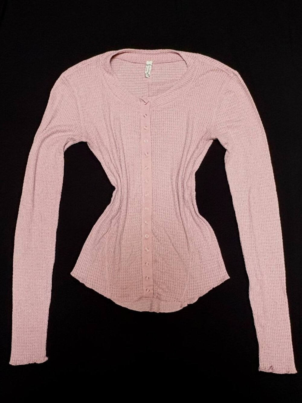 Free People Intimately Pink Waffle Thermal Button Up Long Sleeve Top Size Small